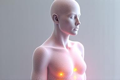 Figura humana abstracta con nodos luminosos en puntos clave del cuerpo, simbolizando el escaneo corporal para liberar tensión.