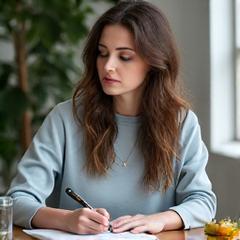 Nutricionista funcional tomando notas en una libreta.