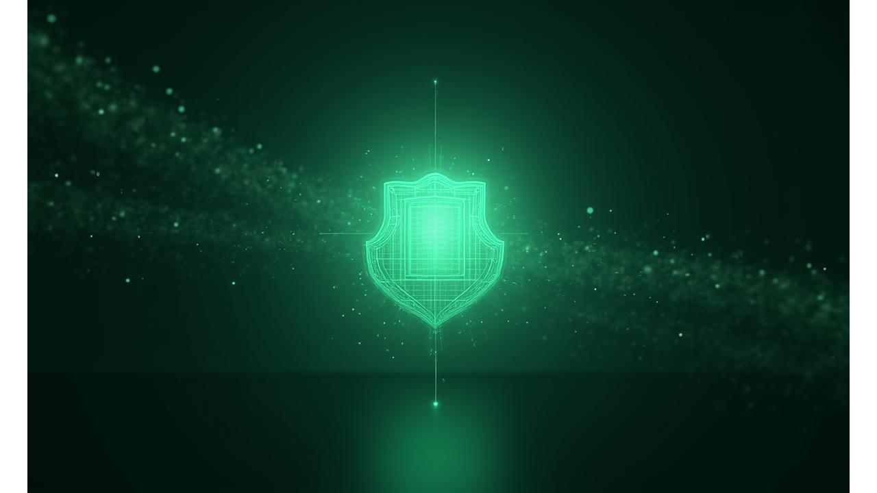 Representación visual de la seguridad de datos con un escudo digital y conexiones seguras, en tonos verdes y azules